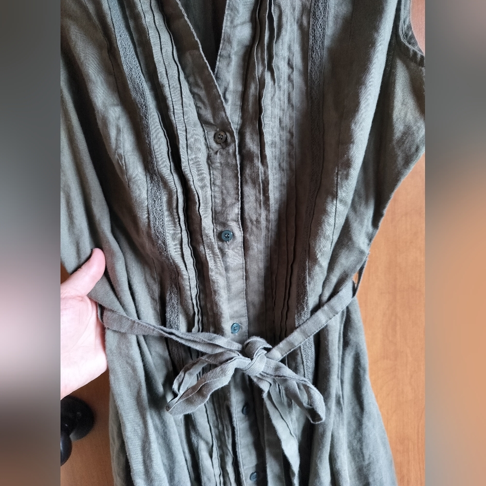 Bay Studio Khakis Green 100% Linen Dress XL - Picture 5 of 11